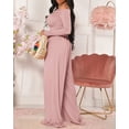 thumbnail image 5 of CHICME Jumpsuits for Women Dressy Pearls Decor Long Sleeve Casual Ruched Wide Leg Rompers Pink-L, 5 of 9