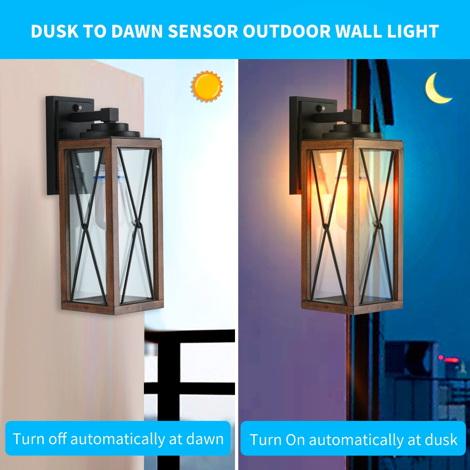 2-Pack Dusk to Dawn Outdoor Wall Lights, Sensor Exterior Light