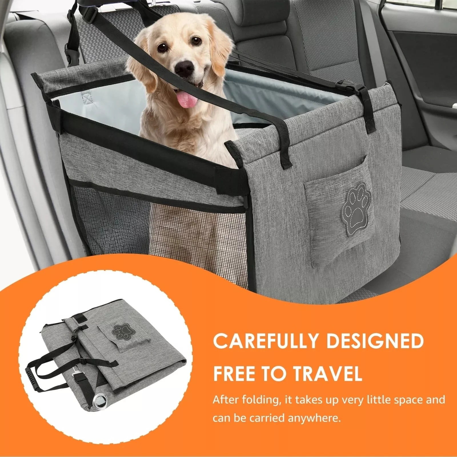Dog Car Seat for Large Dogs, Waterproof Fabric with Breathable Mesh & Adjustable Dog Seat Belt for Car Dog Travel Carrier Cage