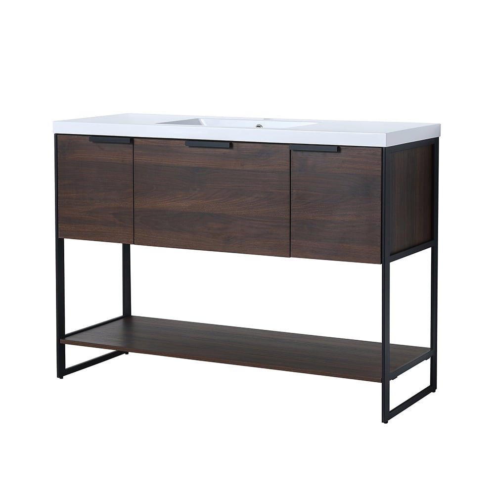 Kepooman 47" Bathroom Floating Vanity Cabinet, Contemporary Walnut Wooden Bathroom Vanity with Doors and Drawer Kepooman 47" Bathroom Floating Vanity Cabinet, Contemporary Walnut Wooden Bathroom Vanity with Doors and Drawer