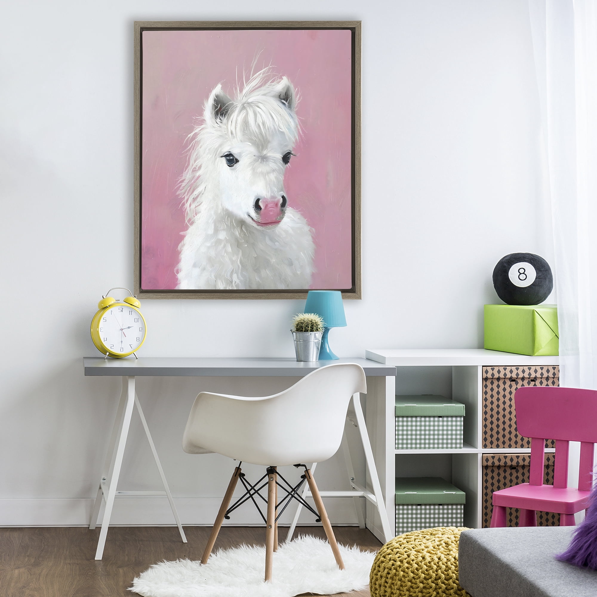 Stupell Industries Gentle White Pony Brown Framed Floater Canvas Wall Art, design by The Prints Vibe