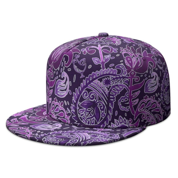 Retro Paisley Snapback Cap - Classic Flat Brim Hat with Exotic Floral Print, Adjustable Streetwear for Men & Women