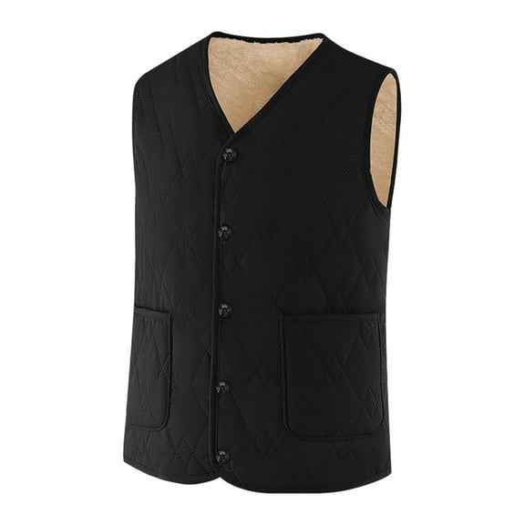 Htigea Women's Warm Fleece Lined Vest V Neck Sleeveless Jackets Winter Quilted Waistcoat Button Down Gilet with Pockets Black XXL