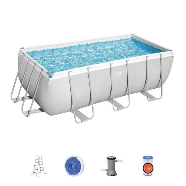 BESTWAY Power Steel 13'3"ft x 6'7"ft x 39.5"inches Rectangular Pool Set(800Gal Sand Filter Pump, Ladder, Chemconnect Dispenser). Best Above ground pool for summer fun.