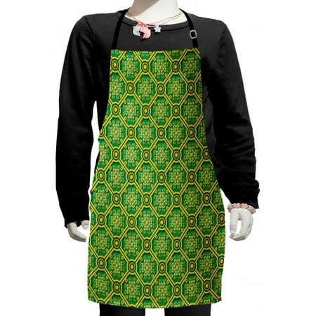

Floral Kids Apron Strokes and Motifs in Bicolour Ornamental Details Pattern Boys Girls Apron Bib with Adjustable Ties for Cooking Baking Painting Jade Green Earth Yellow by Ambesonne