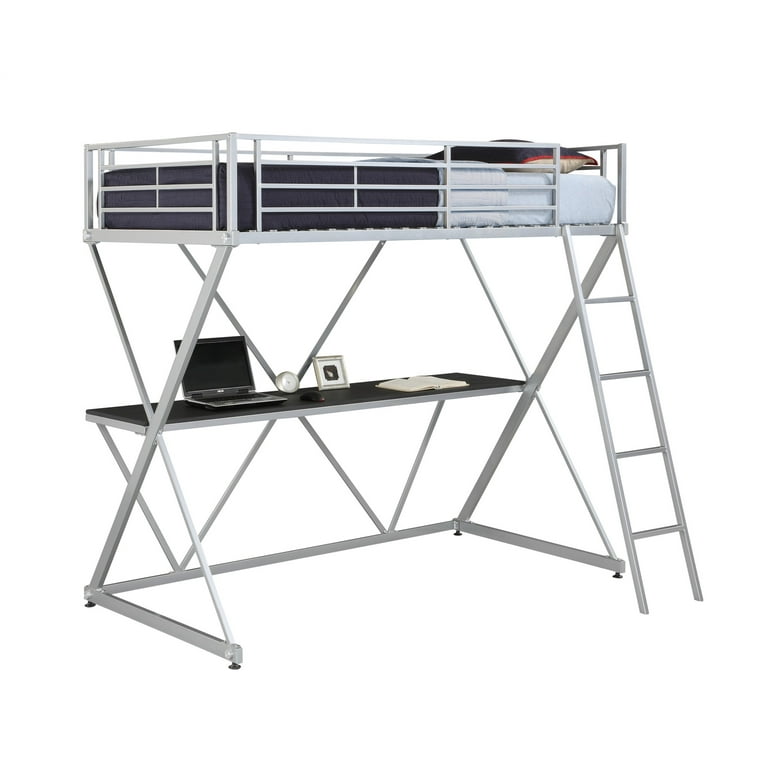 X loft bed over cheap workstation
