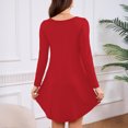 thumbnail image 5 of Women's Long Sleeve T-Shirt Dress Round Neck Knee-Length Loose Fit Casual with Pockets for Spring and Autumn Everyday Outfits,Red,S, 5 of 6