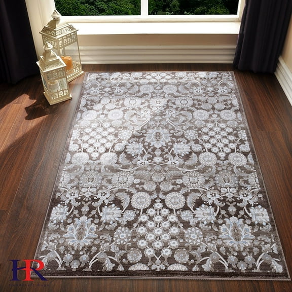 Handcraft Rugs Abstract Modern Floral Contemporary Rug Brown and Light Blue Color. Super Plush and Soft.8 ft. by 10 ft.