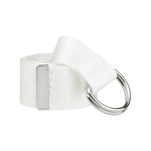 Cinturón de doble hebilla en D para damas, cinturón de lona de color sólido, cinturones ajustables para la cintura, talla única, blanco