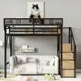 thumbnail image 2 of Full Size Metal Loft Bed with Stairs & Storage, Black. Bedroom Space Saver w/ Shelves, Wardrobe. Durable Steel Frame, 54" Under-Bed Clearance, Full Size Bed., 2 of 13