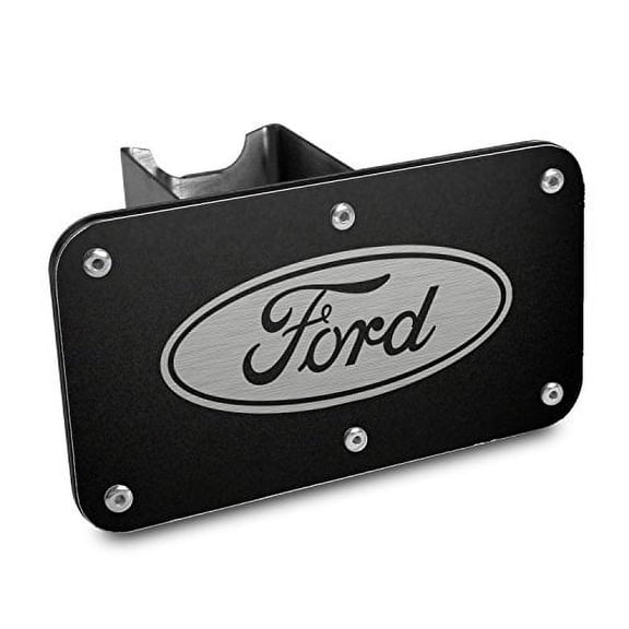 Au-tomotive Gold Ford Logo 2" inch Class III Rugged Style Black Tow Hitch Cover for F-150, SUV, Trucks