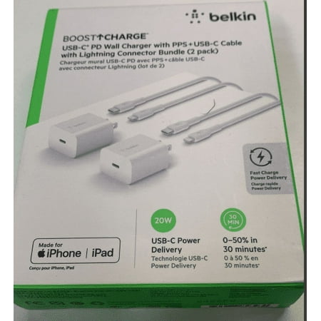 Belkin USB-C PD Wall Charger with PPS+USB-C Cable with lightning connector 2 pack
