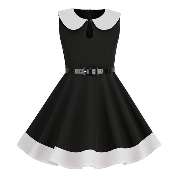 AJTQTH Sundress for Girls Kids Cute Doll Collar Sleeveless Tunic Gowns Colorblocked Flowy Frocks Elagant Cotton Maxi Dress for Casual Summer Party Black 3 Years