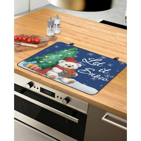 

Blue Christmas Stove Top Covers for Electric Stove Heat Insulation Fireproof Glass Cooktop Cover Counter Top Glass Stove Cover for Prevent Scratches 24 x21 Xmas Tree Bear Snowflake Watercolor