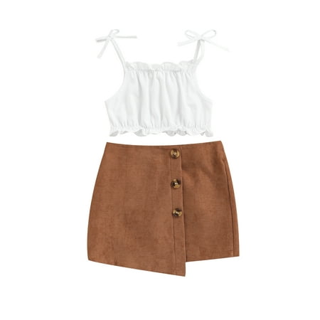 

SHIBAOZI Kids Baby Girls Short Skirt Suits Solid Color Lace Sling Short Tops Summer Mini Skirt