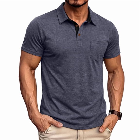 Men's Polo Shirts Short Sleeve Casual Summer Golf Shirts Classic Collared Shirt with Pocket 3XL
