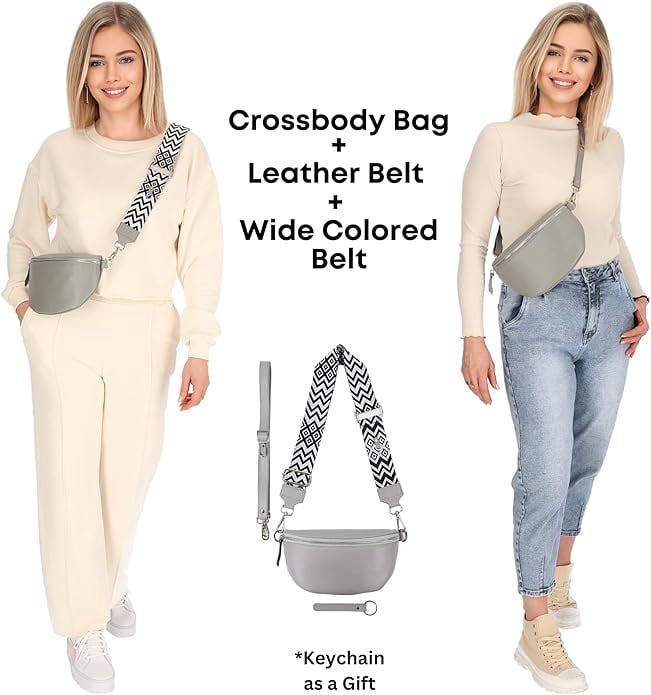 Leather Waist Belt Bag with 2 Detachable Straps, Stylish Unisex Crossbody Hip Pack for Travel, Italien Handcrafted Fanny Pack in 8 Colors