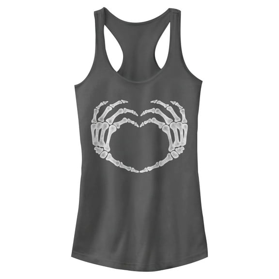 Junior's Lost Gods Halloween Skeleton Heart Hands Racerback Tank Top Charcoal Large