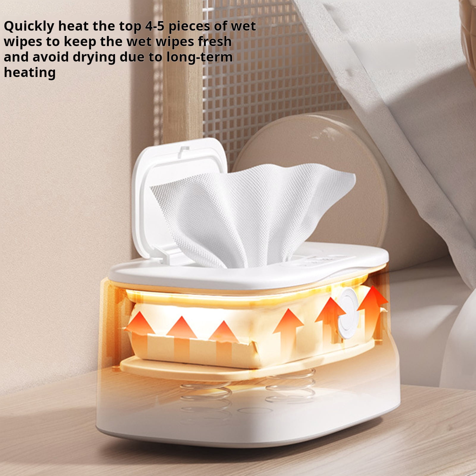 Homelife Wipes Warmer with Stainless Steel Top Heating 3 Adjustable Levels Indicator Light Constant Temperature Baby Wet Wipes Dispenser for Large Wipes Holds 80 Wipes Baby Care Essential