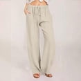 thumbnail image 2 of ReTeiv Women's Pants Summer Cotton Linen Wide Leg Pants Women Loose Palazzo Pant Pocket Elastic Waist Button Casual Pants, 2 of 6