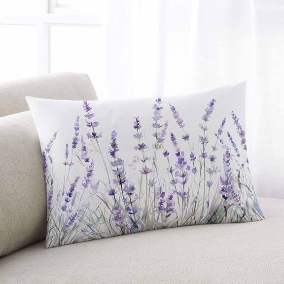 Lavender Floral Throw Pillow Covers, Spring Flowers Botanical Plants Soft Breathable Pillow Cases with Invisible Zipper for Sleeping, Small Pillowcases for Couch Bed Sofa Chair 16x24 Inches