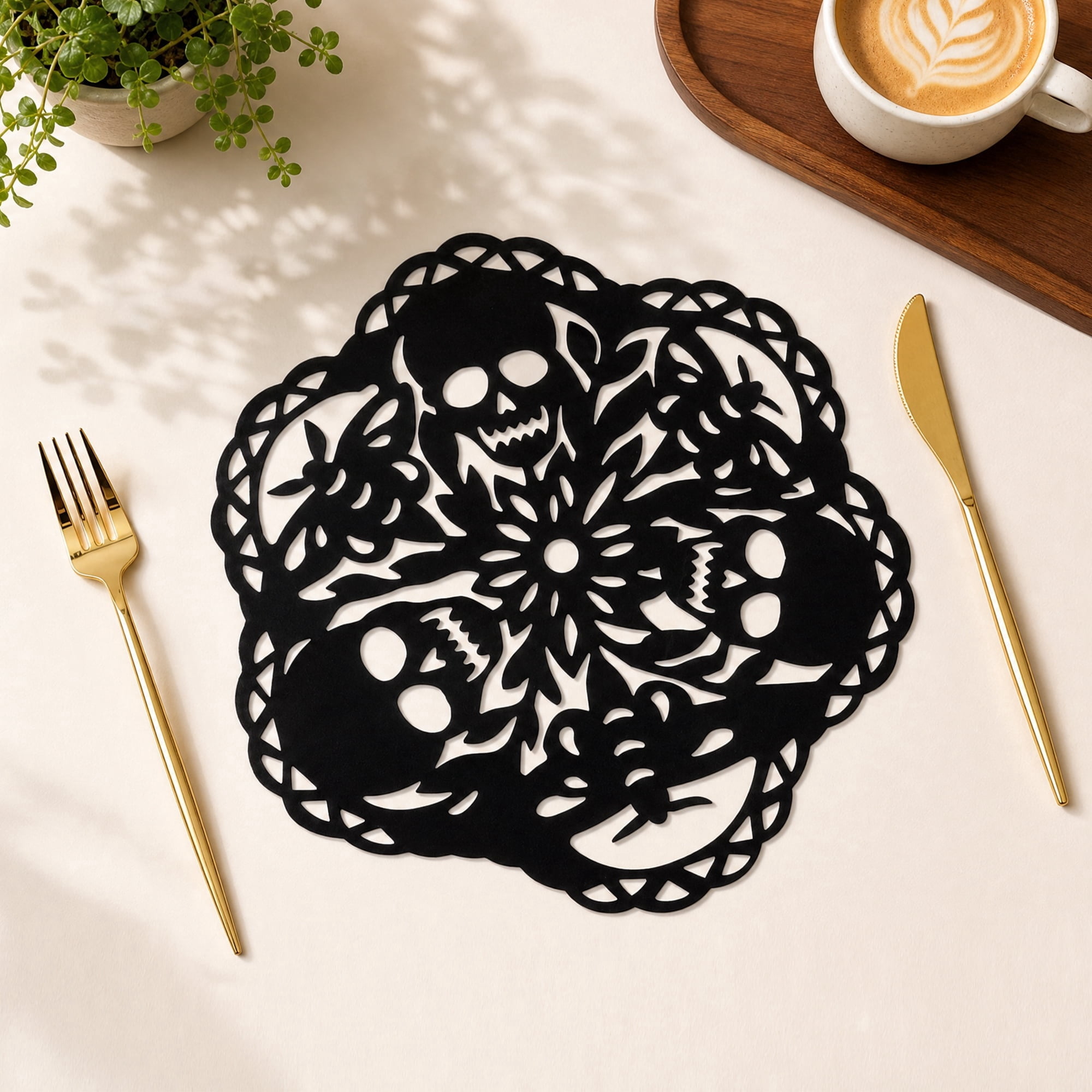 Cutout Skulls Paper Placemats, Black, 8 Count, Halloween by Way To Celebrate