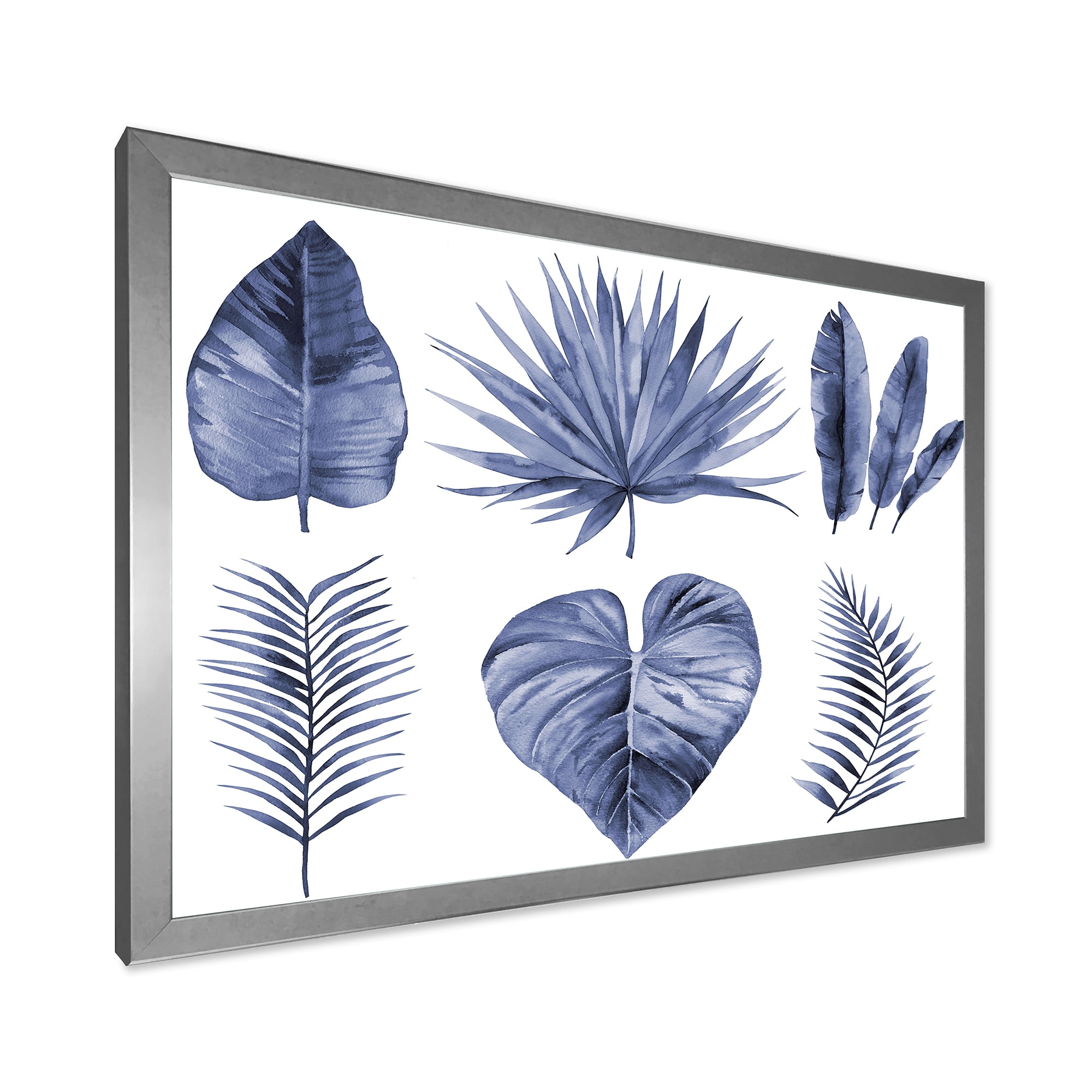 Designart 'Blue Watercolour Tropical Leaves IV' Traditional Framed Art Print