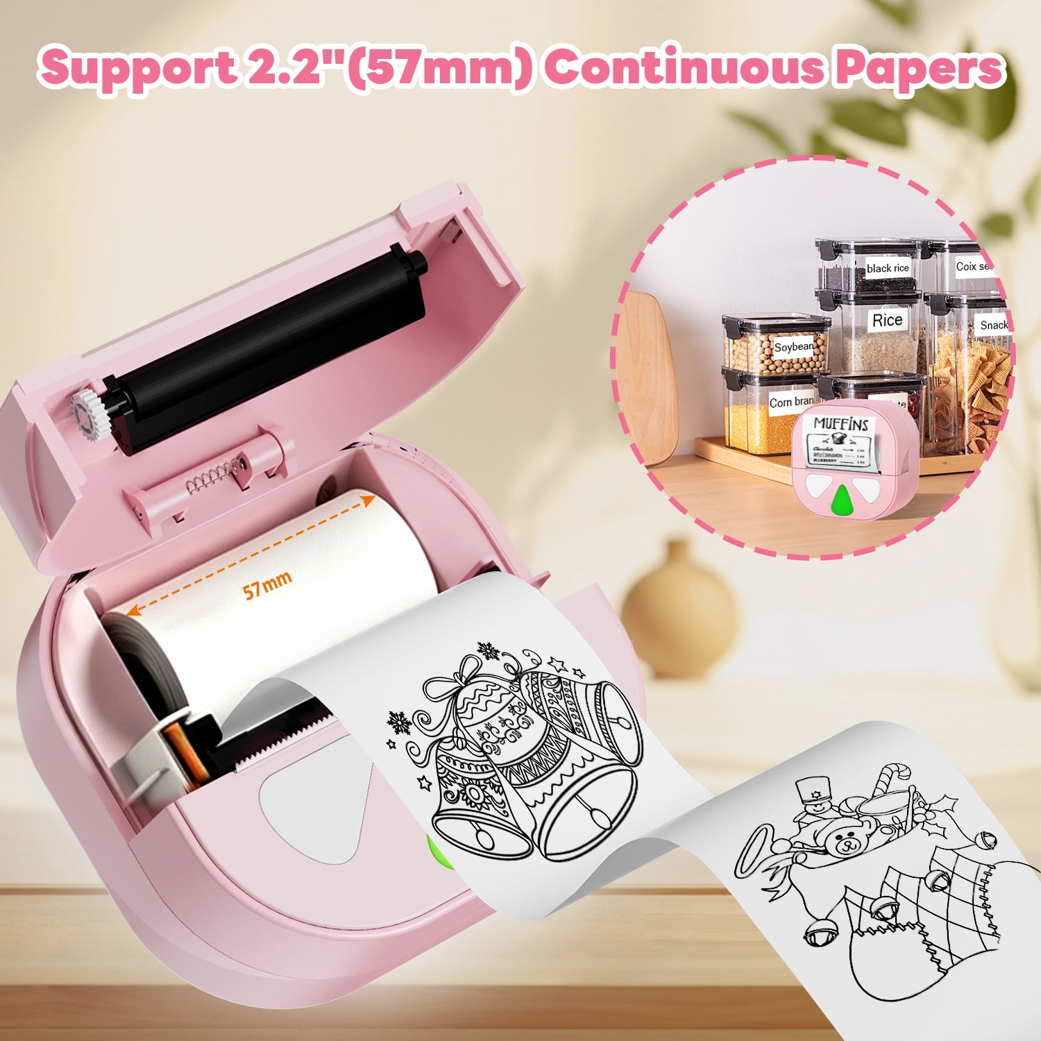 HKHKPI  Sticker Printer, Mini Printer Portable Pocket Print Pods, Bluetooth Inkless Thermal Sticker Maker for Kids Student Study Note, Journal, DIY, Gift