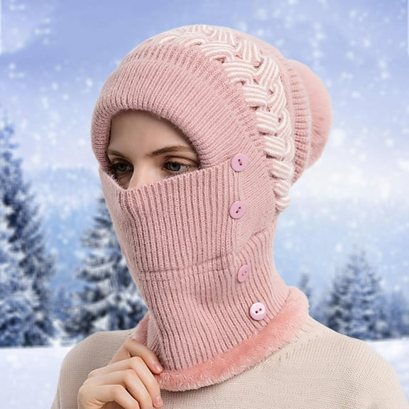 WTXUE Beanie Knit Hat Women Autumn And Winter Knit Hat with Wool Warm Bib Winter Women's Woolen Hat Ski Hat Soft Warm Hat Winter Hat Pink One Size