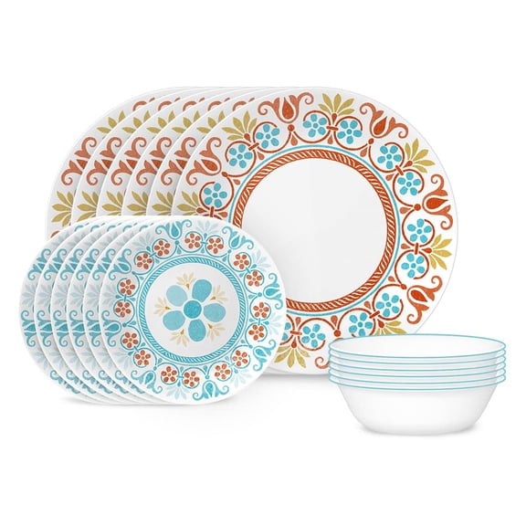 Corelle Terracotta Dreams Ensemble de Vaisselle pour 6, 18 Pcs / Assiettes à Souper, Assiettes d'Apéritif et Bols de 18 Oz / Va au Lave-Vaisselle, au Micro-Ondes et au Congélateur / Fièrement Fabriqué aux É.-U.
