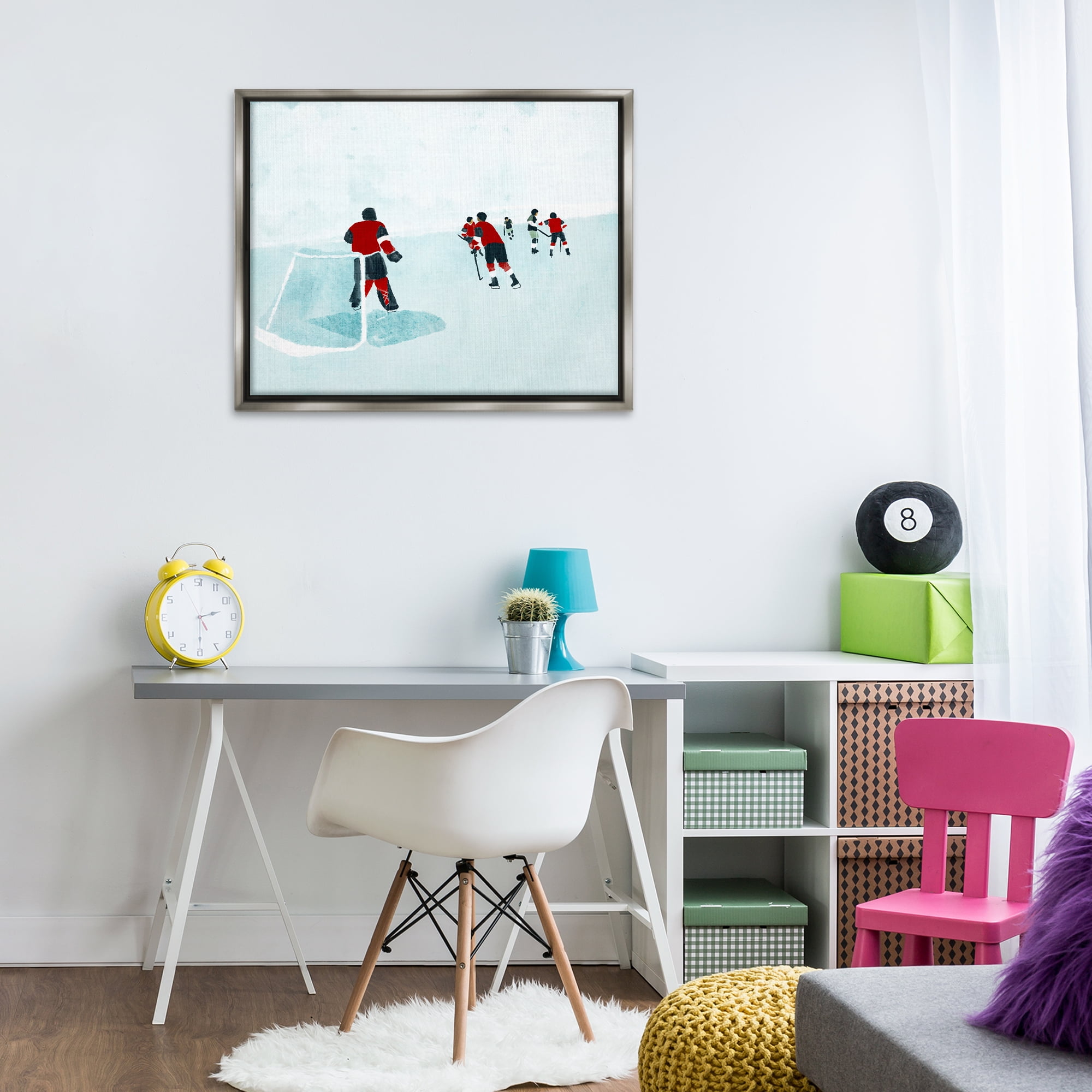 Stupell Industries Hockey Players on Ice Sports Painting Gray Floater Framed Canvas Art Print Wall Art, 31 x 25