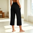 thumbnail image 4 of Womens High Waisted Capri Wide Leg Yoga Pants with Slits Summer Casual Athletic Workout Cropped Pants with Pockets,Black,M, 4 of 8