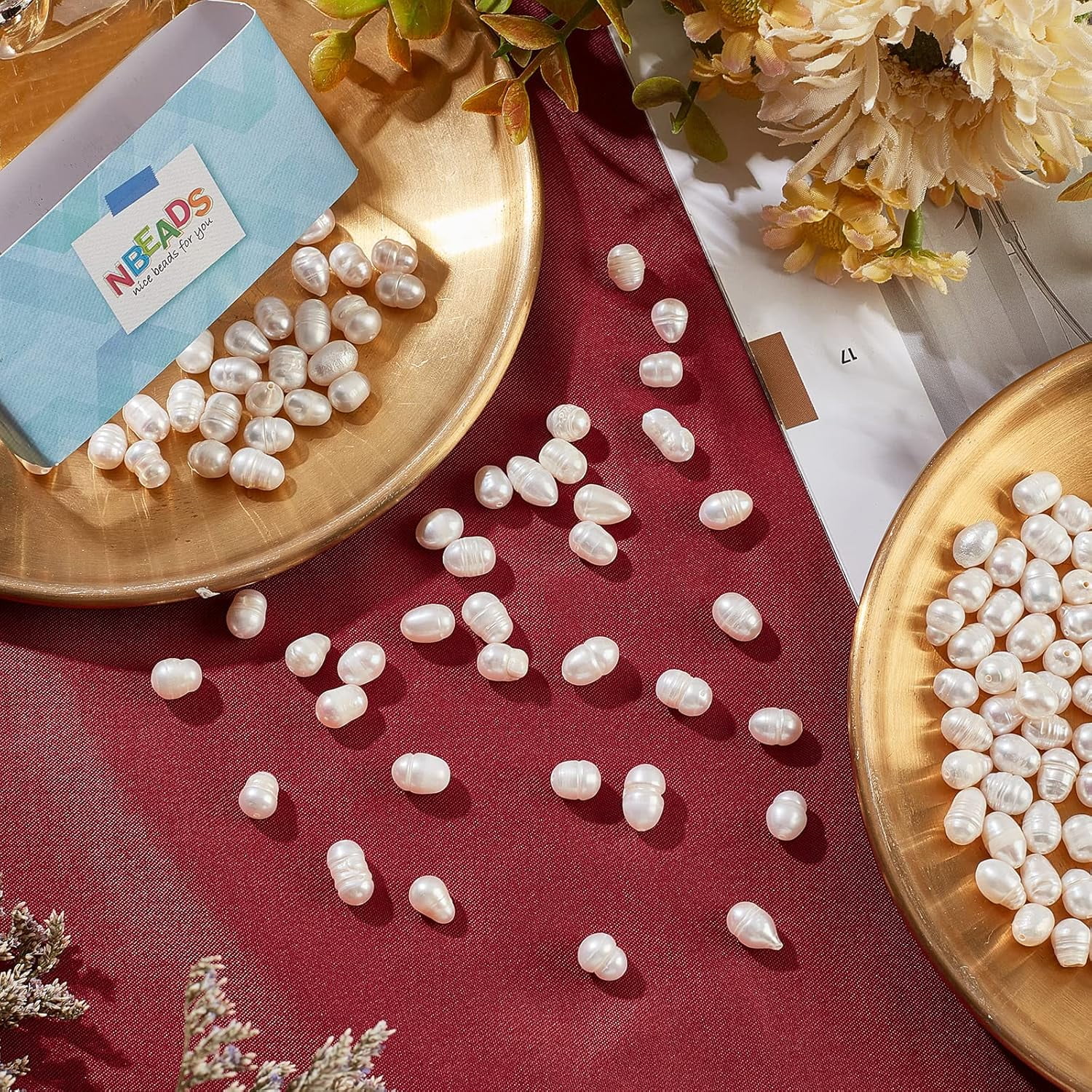 110 Pcs Freshwater Pearl Beads 6~7 mm Creamy White Rice Shape Freshwater Pearl Loose Natural Cultured Freshwater Pearl Charms Beads for Craft Jewelry Making Seashell Color 5 Strands Colorful