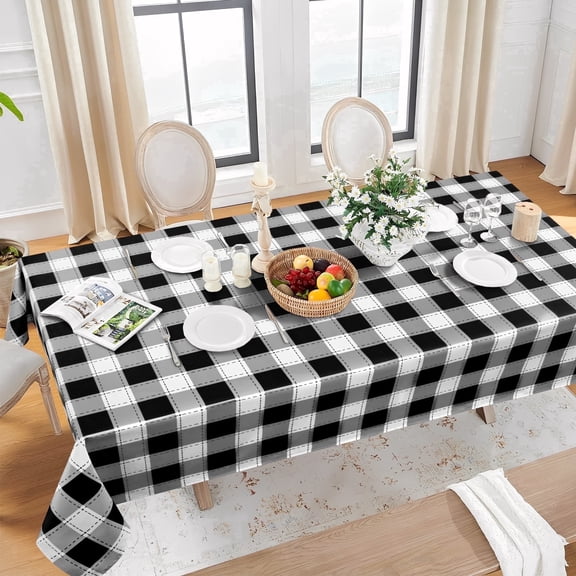 Yastouay Buffalo Plaid Tablecloth Black White Tablecloth,60" x 84" Checkered Table Cover for Spring Holiday Dinner Party Picnic,Rectangle