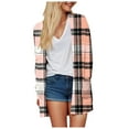 thumbnail image 6 of idosla Women's Open Front Long Cardigan Draped Snap Buffalo Plaid Shirt Kimono Cardigan Knit Sweater (Orange, L), 6 of 7