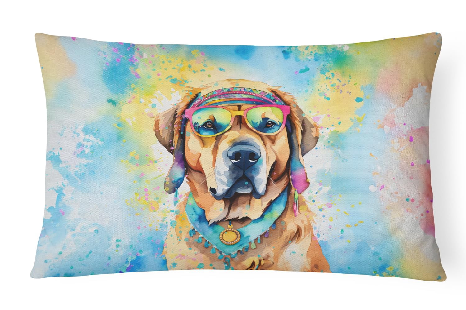 Golden Retriever Hippie Dawg Fabric Decorative Pillow 12 in x 16 in