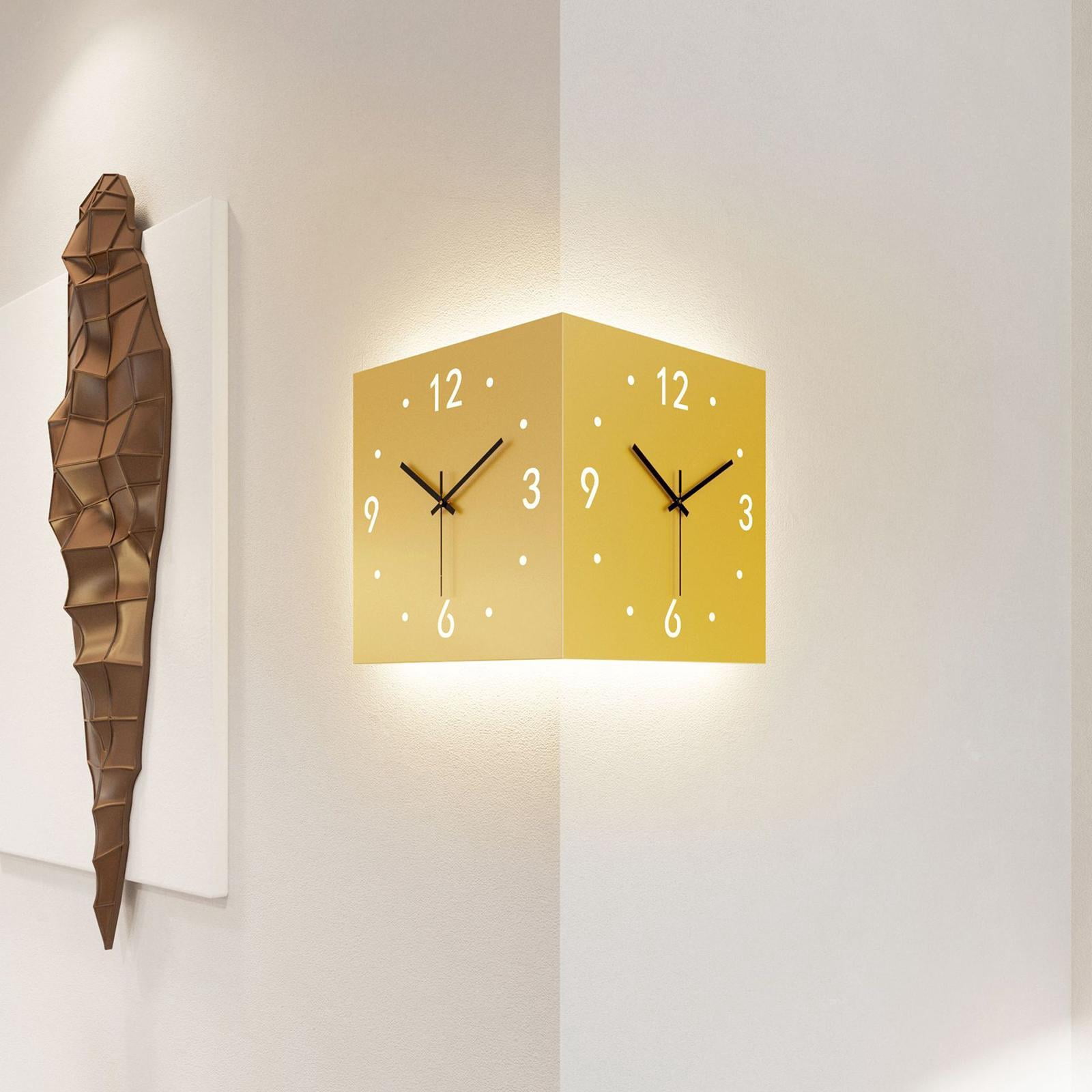 Baoblaze Double Sided Corner Wall Clock Friend Gift for Living Room Hotel Dining Room Yellow