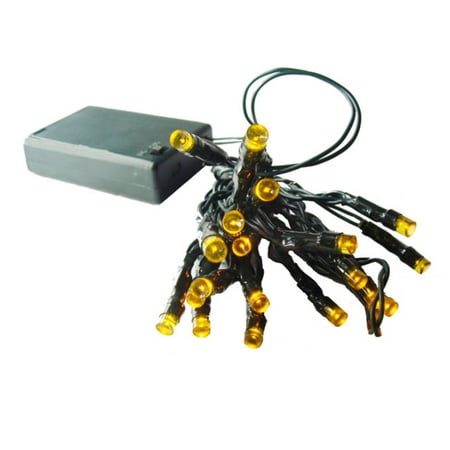 Set of 20 Battery Operated Yellow LED Wide Angle Christmas Lights - Green Wire