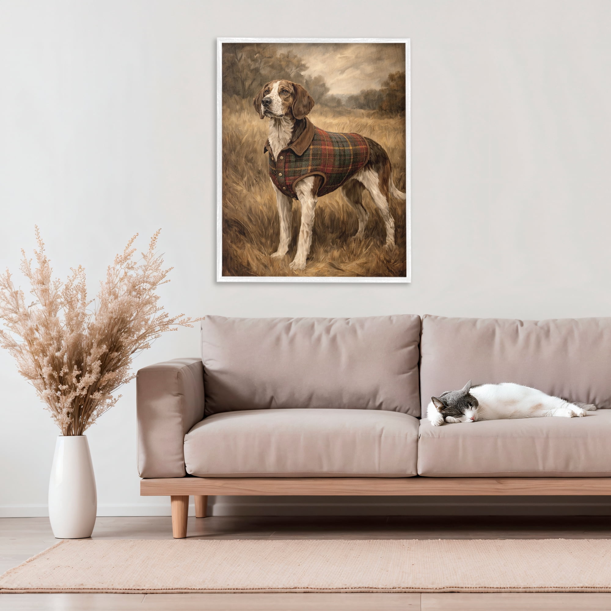 Stupell Industries Hunting Days Plaid Jacket Hound White Framed Giclee Art, design by Kim Allen