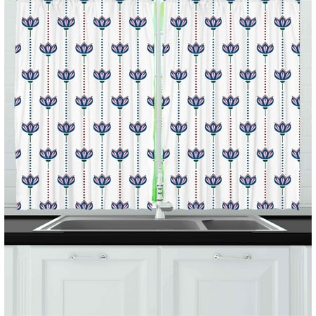 Navy Blue And Red Living Room Asian Curtains 2 Panels Set, Ottoman Tiles Inspired Bohem Ethnic Tulip Flowers and Polka Dots Image, Window Drapes for Living Room Bedroom, 55W X 39L Inches, Red Navy Blue and White, by Ambesonne ()