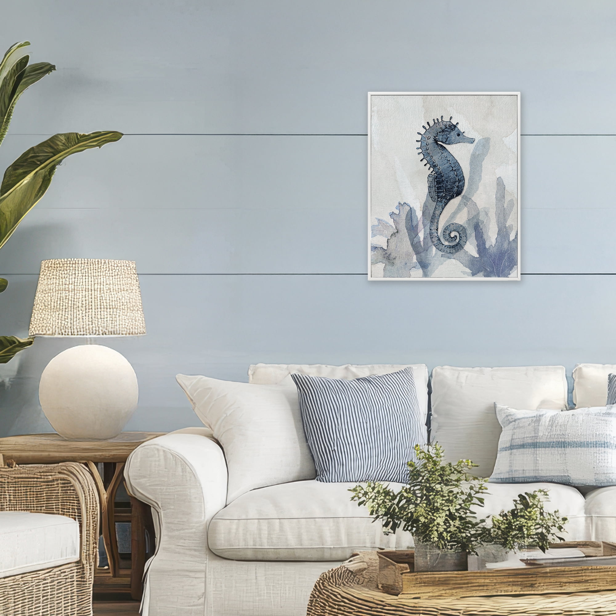 Stupell Industries Seahorse & Seaweed Impressions White Framed Giclee Art, design by Susan Jill