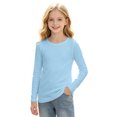 thumbnail image 2 of Girls Solid Top Long Sleeve Ribbed Crew Neck Slim Fit Basic Tee Fall Shirts, 2 of 6