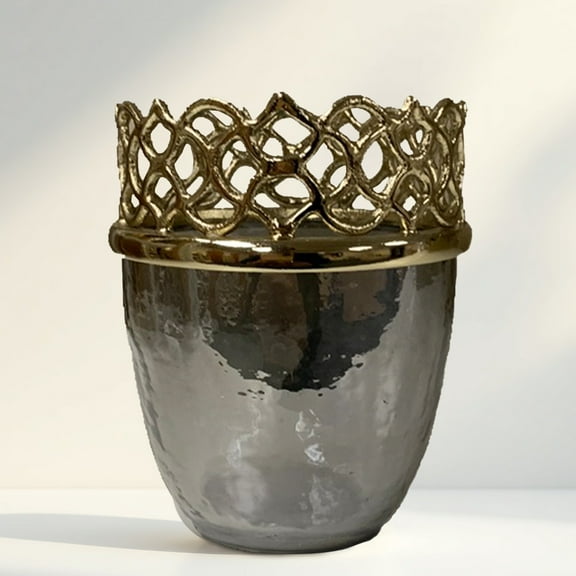 Bathroom Tumbler Holder Rinse Cup Unique Decorative Brass Design and Glass for Bath Decor Kitchen Countertop Organizer Toothbrush Makeup Vanity Storing Accessories Housewarming Gift