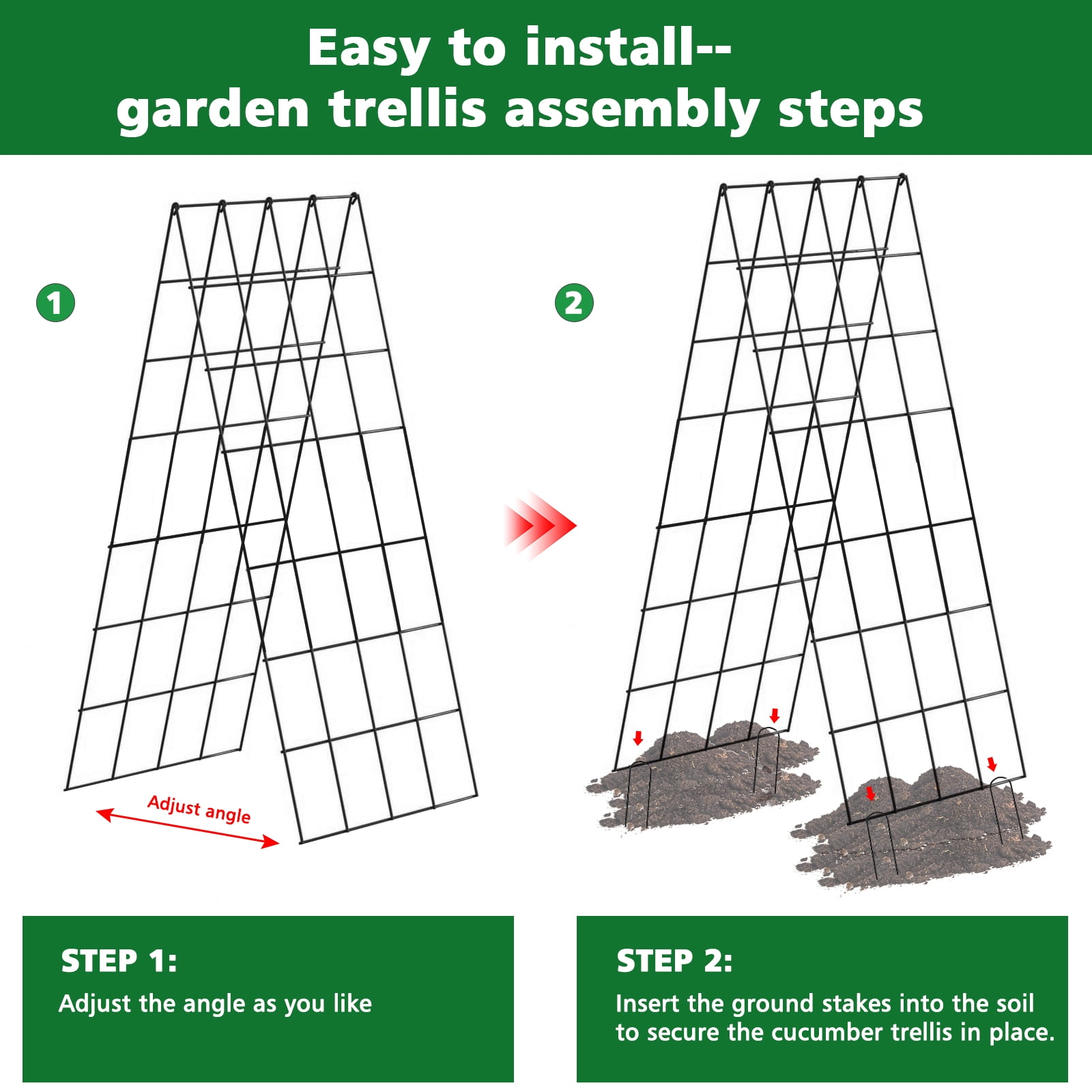 ROMUCHE 2 Pack Trellis 39” A-Frame Cucumber Folding Garden Trellis for Climbing Plants Outdoor