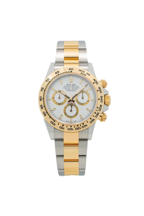 Pre-Owned Rolex Cosmograph Daytona 40MM 116503 White Dial Tachymeter Bezel Two Tone Yellow Gold Oyster Bracelet