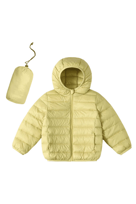 2-14Y Kids Lightweight Puffer Jacket Cute Girls Boys Hooded Warm Winter Coat Packable Outerwear With Pockets Yellow