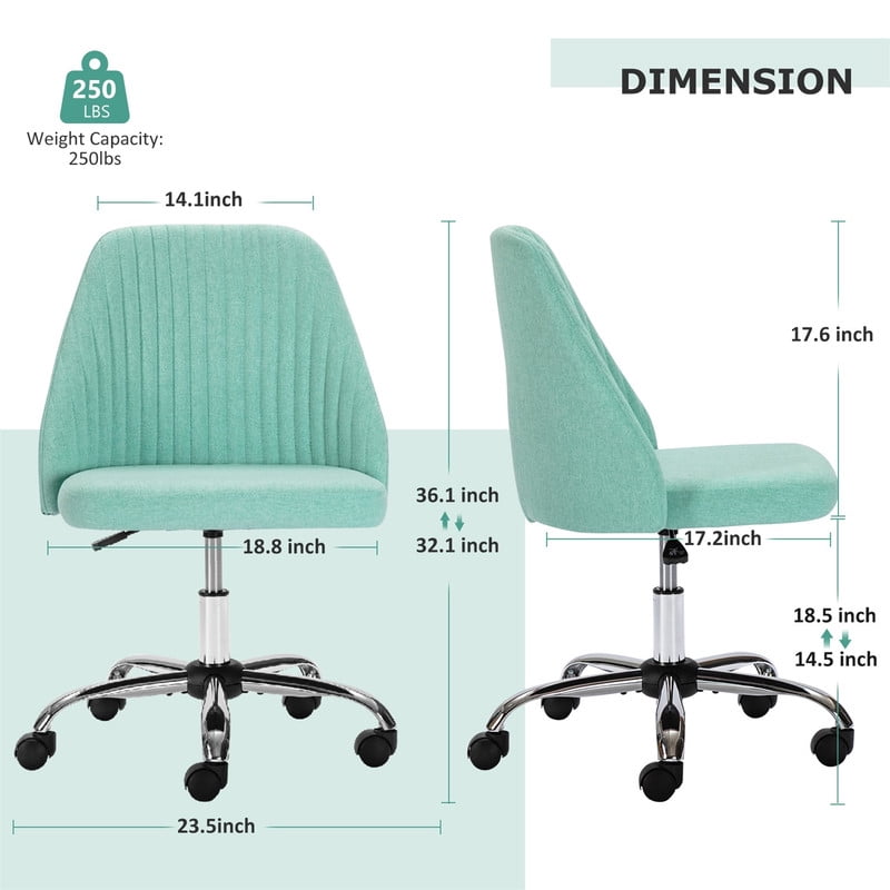 TINKLE WELL Modern Office Desk Chair, Rolling Vanity Swivel Task Chair with Wheels, Stylish Comfortable Armless Backrest for Home, Bedroom, Office, Study, Green