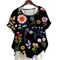 thumbnail image 1 of CLOOCL Women Blouse Tops Floral 3D Printed Short Sleeve Shirts Oversized Black T-shirt, 1 of 6
