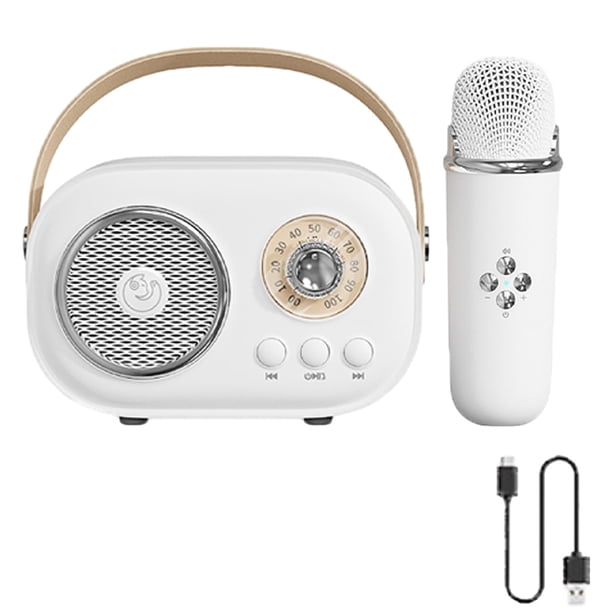 Altavoz karaoke Likrtyny micrófono inalámbrico tarjeta TF FM azul blanco