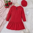 thumbnail image 4 of Children Girls Christmas Long Sleeve Solid Bowknot Dresses Princess Dress Clothes Hat Outfits,Size 7-8 Years, 4 of 4